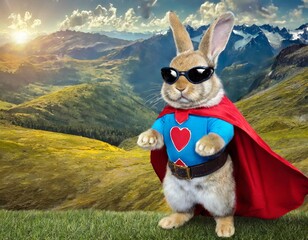 Wall Mural - An Easter bunny in a superhero cape, ready to save the day and spread festive cheer.