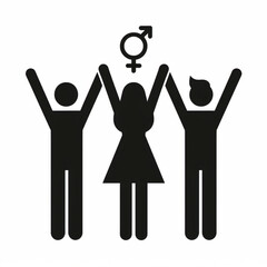 Wall Mural - Equal male and female tiny employees standing on balance scale. Vector illustration for gender equality, equal rights, career opportunities, discrimination, workforce, business concept