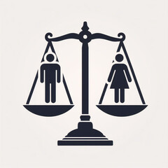 Wall Mural - Equal male and female tiny employees standing on balance scale. Vector illustration for gender equality, equal rights, career opportunities, discrimination, workforce, business concept