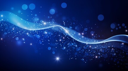 Wall Mural - Deep Blue abstract background with waves and shining particles 