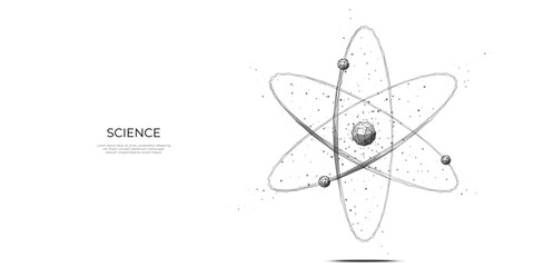 Aufkleber - Isolated polygonal science atom symbol on white background. Abstract nuclear molecule icon. Science chemistry concept. Technology low poly style. Vector illustration from geometric shapes.