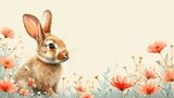 Fototapeta Na drzwi - Cute little bunny sitting between flowers - springtime