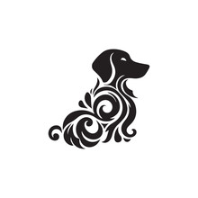 Black And White Abstract Dog Logo, Vector Silhouette