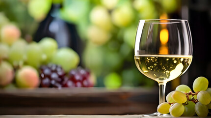 Glass of white wine with green grapes