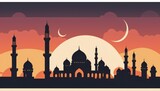 Fototapeta Londyn - mosque panorama, view of the mosque during the fasting month or view of the mosque in the afternoon. sunset mosque. mosque wallpaper ramadan. mosque panorama crowds of Muslims heading to the mosque