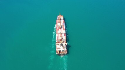Poster - Aerial view of sea freight, Cargo ship, Cargo container in factory harbor at industrial estate for import export around in the world, Trade Port / Shipping - cargo to harbor	