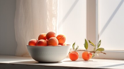 Wall Mural - A bowl of apricots on a window sill