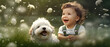 Children happily live with dog
