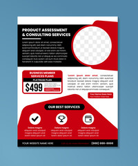 Wall Mural - product assessment business flyer template design or a4 brochure design with red and black on elemen
