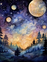 Wall Mural - Cosmic Galaxy Watercolors: Vibrant Earth Tones Art with Cosmic Colors