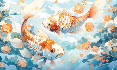 Watercolor Gold Fish Brilliance, Generative AI