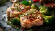 Pork chops with broccoli, herbs and pepper