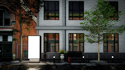 Wall Mural - 3d rendering illustration of a building-side billboard on a city street 