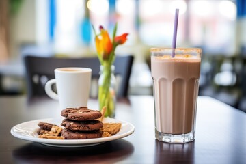 Poster - chocolate milkshake alongside a plate of assorted cookies