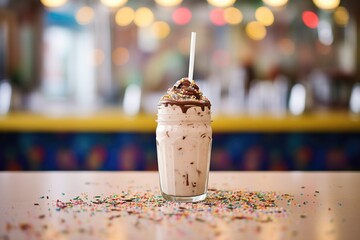 Poster - chocolate milkshake with sprinkles on a diner counter