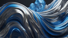 Abstract Blue Background With Waves. Abstract Blue And Silver Paint In Motion. Abstract Wallpaper. Abstract Background