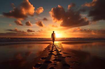 Wall Mural - Serene Beach Walk at Sunset