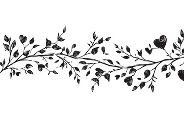 Wall Mural - Brush drawn hearts with stems and leaves