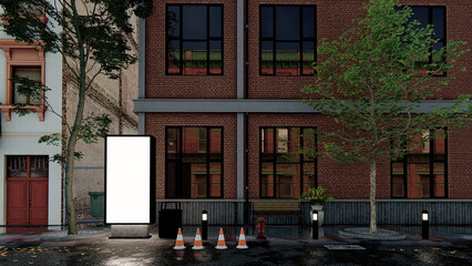 Wall Mural - 3d rendering illustration of a building-side billboard on a city street 