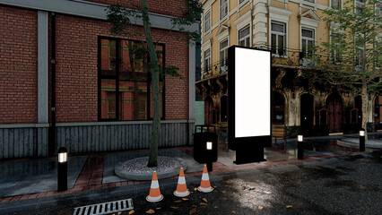 Wall Mural - 3d rendering illustration of a building-side billboard on a city street 