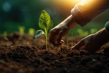 Wall Mural - Expert farmer checks soil health for growth.