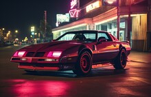 Classic Car Elegance In Neon Cityscape
