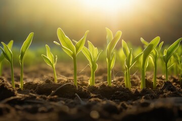 Wall Mural - Spring maize sprouts in agricultural field.