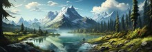 Panorama Of The Mountains. Created With Ai