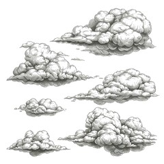 clouds drawn by hand with a pen, in the style of engraving. generated ai
