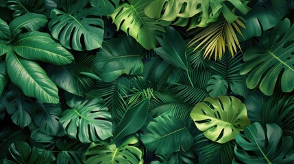 Poster - Tropical green leaves background