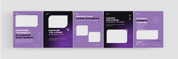 eSports gaming social media carousel, Instagram and LinkedIn banner design for gamers, vector illustration EPS 10