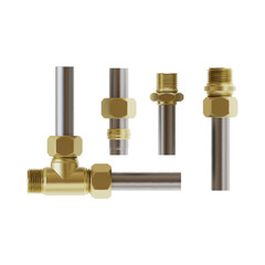 Sticker - Realistic Detailed 3d Different Steel Metallic Pipes Set Valve and Parts Plumbing . Vector illustration of Elements for Repair Works Fastening and Replacement