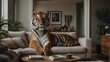 A tiger in the living room of a cozy home from Generative AI