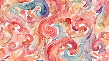 Wall Mural - Seamless pattern of watercolor abstract of rainbow swirls in pastel colors from Generative AI