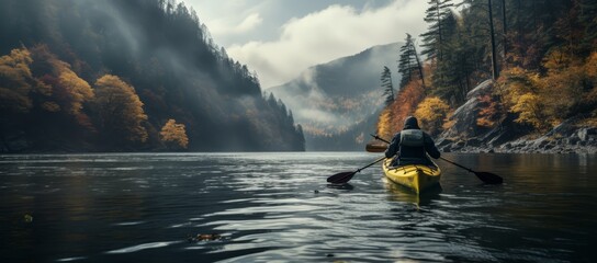 Canvas Print - the kayak is going down river in the tatral valley