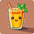 Cute funny glass of juice character. Cartoon kawaii character. Glass of juice character concept. Orange juice with ice. Colored trendy vector illustration icon