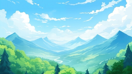 Wall Mural - beautiful big mountains at the horizon, anime manga wallpaper