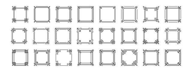 Poster - Set of Chinese frame. Traditional Asian pattern. Black vector illustration isolated on white background. Japanese, Korean and Chinese