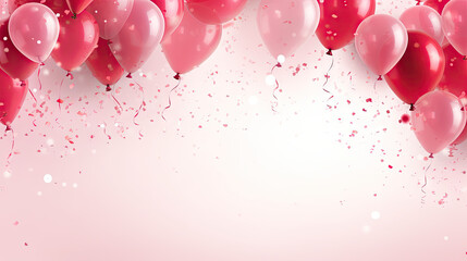 Wall Mural - birthday party balloons, Celebration background with pink confetti and golden and pink balloons. Banner