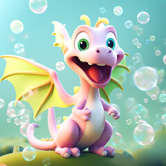 Wall Mural - Whimsical 3d character of a friendly dragon