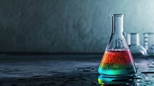 Beaker With Bubbling Colorful Liquid In A Lab