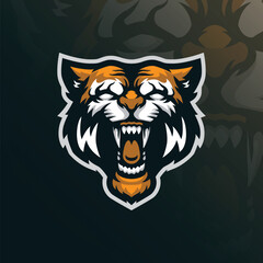 Wall Mural - Tiger mascot logo design vector with modern illustration concept style for badge, emblem and t shirt printing. Head tiger illustration for sport and esport team.