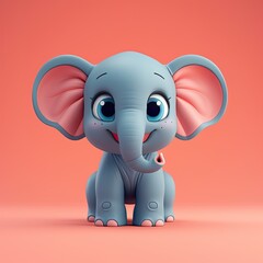 Wall Mural - Cute Elephant, 3d, front view