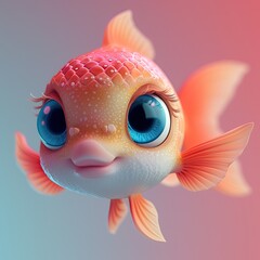 Wall Mural - Cute Fish, 3d, front view