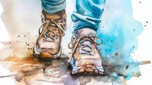 Watercolor Abstract Image Featuring Legs In Sneakers.