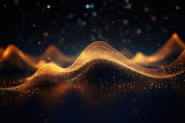 Poster - Dynamic digital wave background with dots and particles.