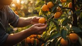 person picking apricots from apricot tree. man picking apricots. apricot picking. apricot season. apricot