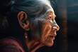 Asian old woman with deafness and open ears.