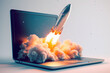 © BraveSpirit - A rocket ship emerges from a laptop