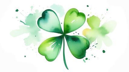 green watercolor clover leaf on white background